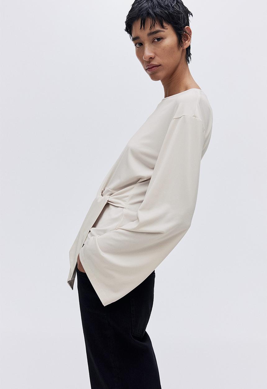 H&M - Tie-detail top - light beige