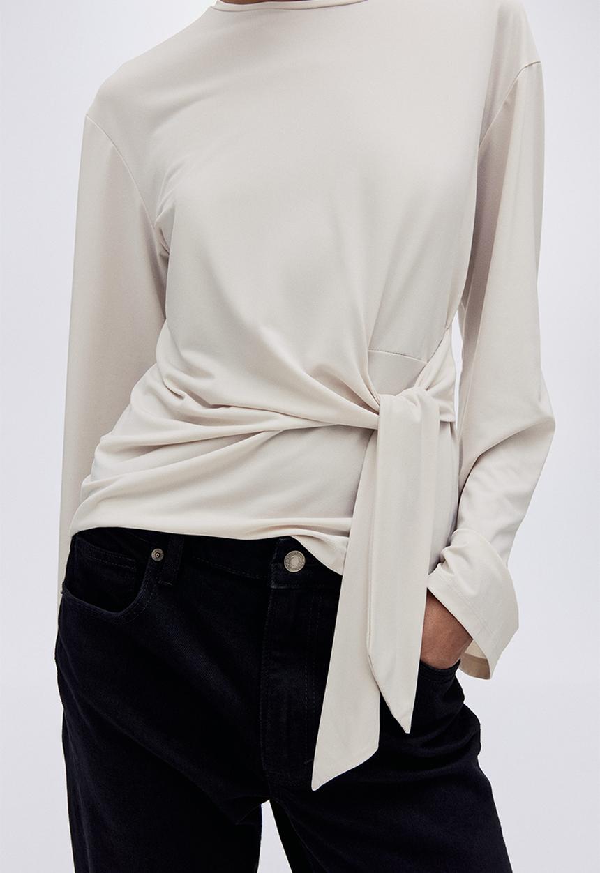 H&M - Tie-detail top - light beige