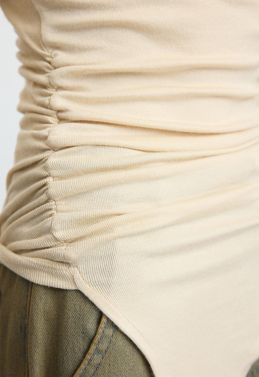 Trendyol - Stand Collar Fitted Knitted Blouse Drape Detailed - Stone