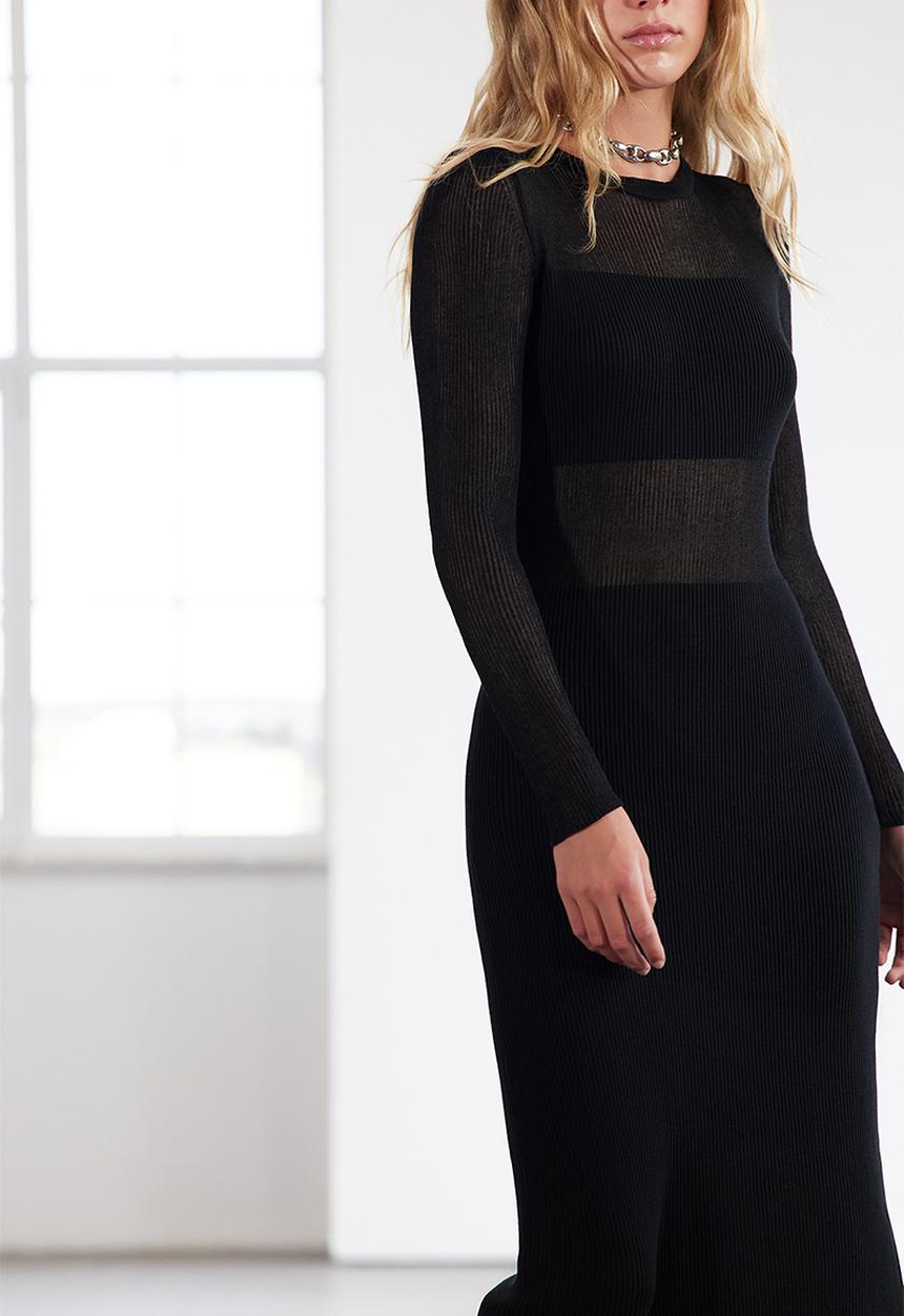 Trendyol - Midi See-Through Knitwear Dress - Black