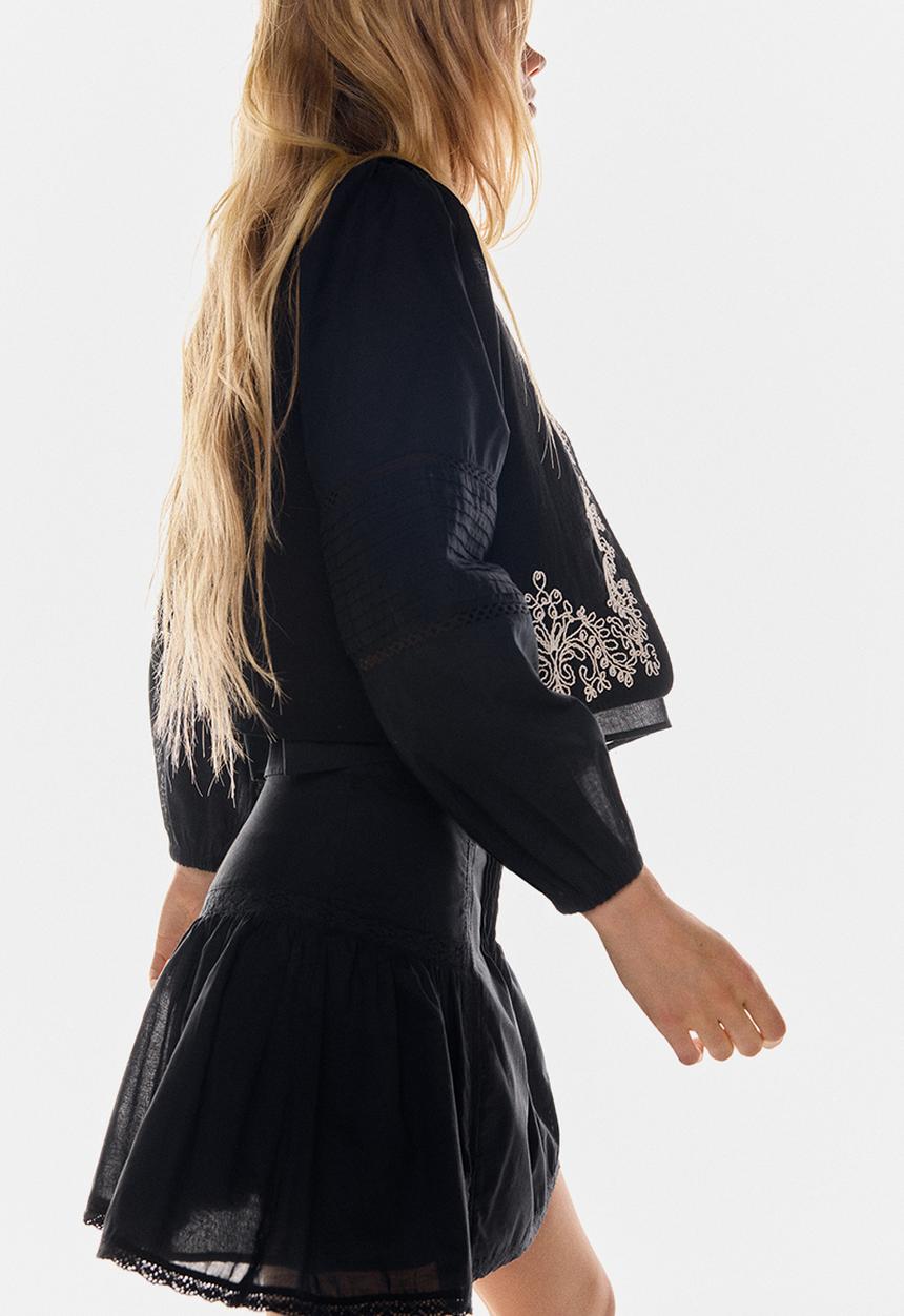 H&M - Pintucked cotton mini skirt - black