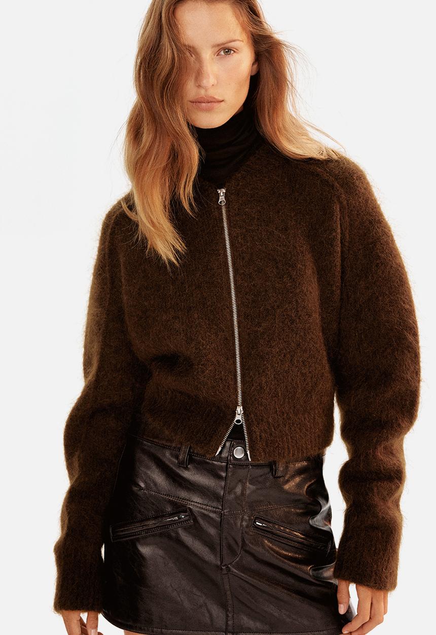 H&M - Mohair-blend zip-through cardigan - dark brown