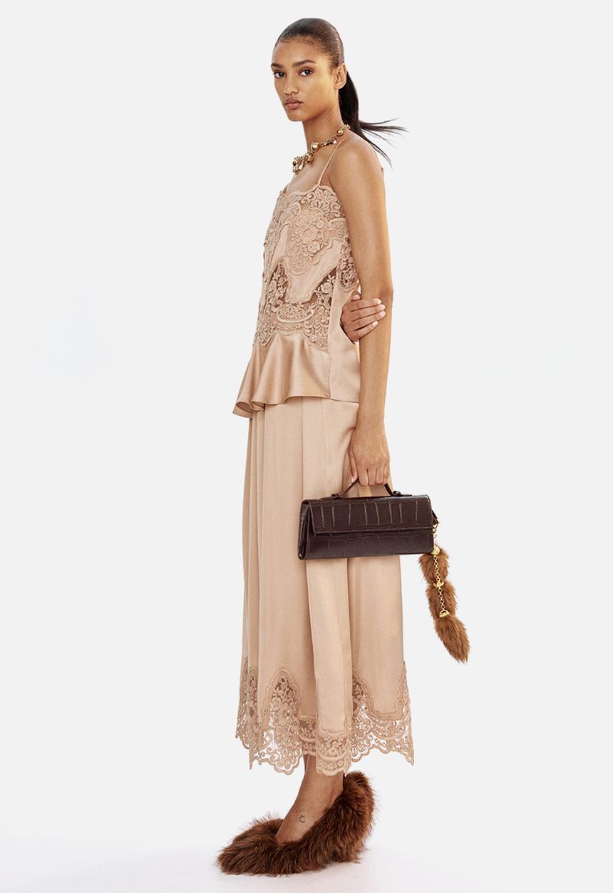 H&M - Lace-inset satin strappy top - beige