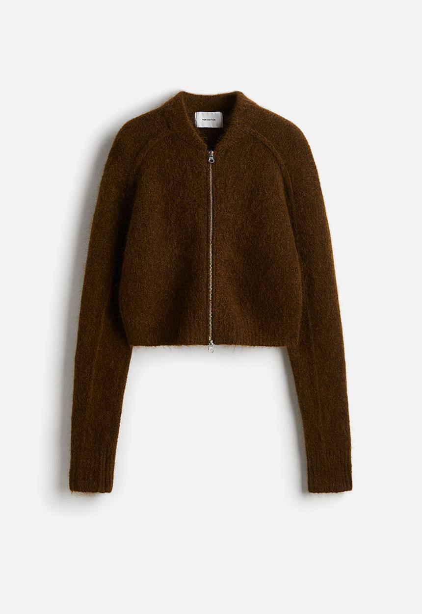 Mohair-blend zip-through cardigan - dark brown - 1310686002