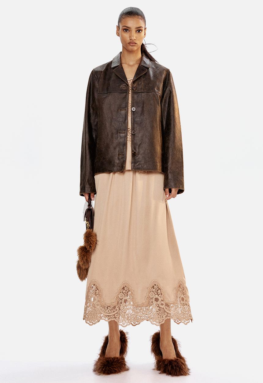 H&M - Lace-trimmed satin skirt - beige