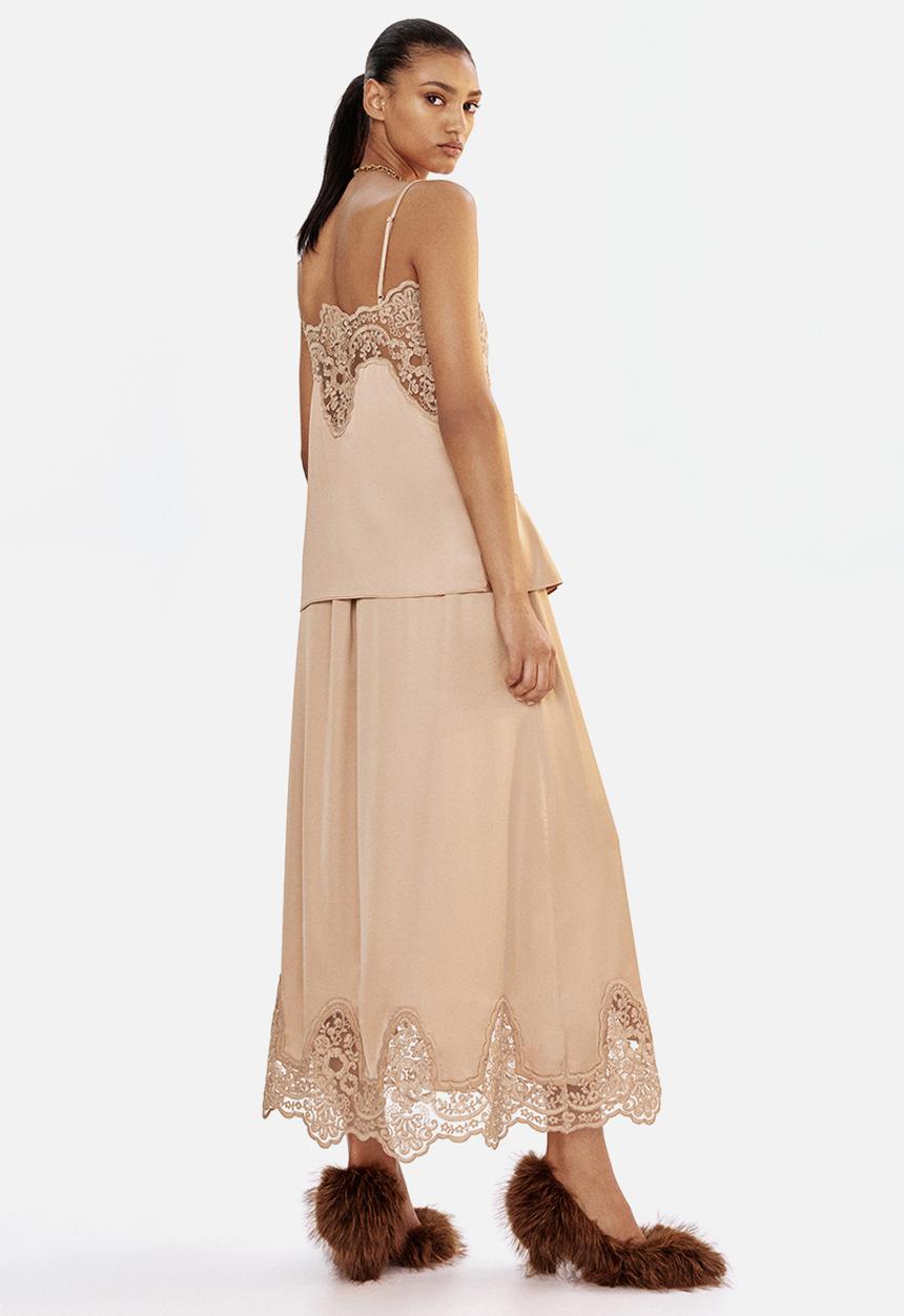 H&M - Lace-trimmed satin skirt - beige