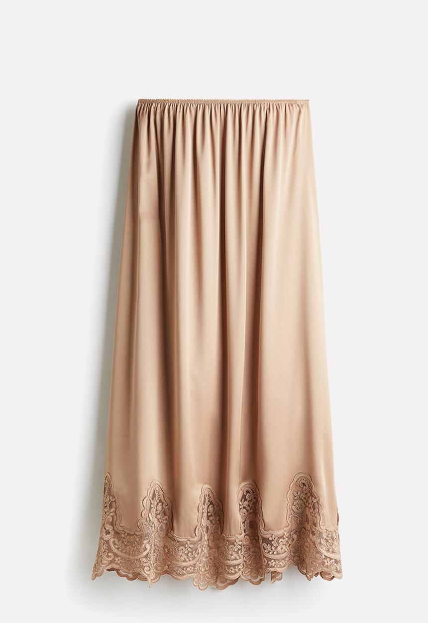 H&M - Lace-trimmed satin skirt - beige
