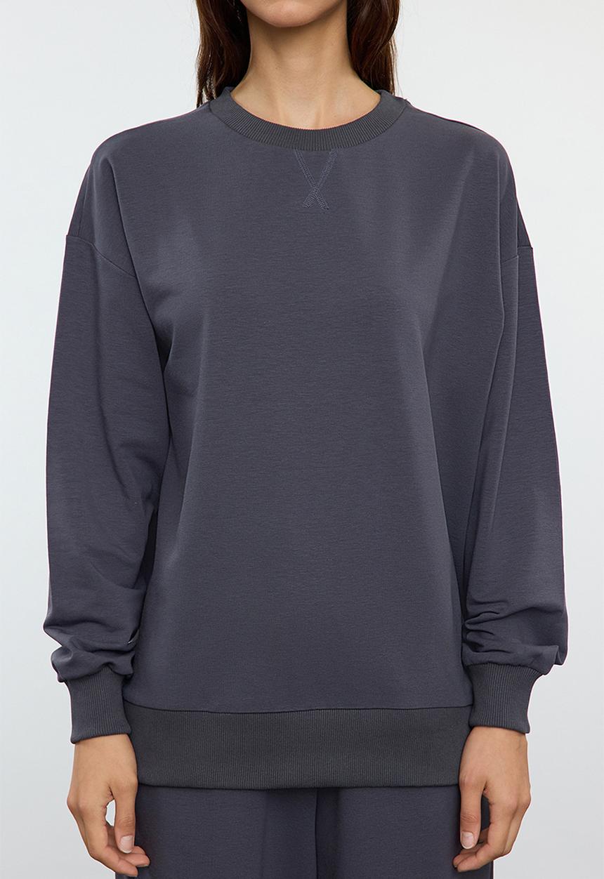 Trendyol - Wide Leg Sweatshirt and Bottom Tracksuit Set - Anthracite