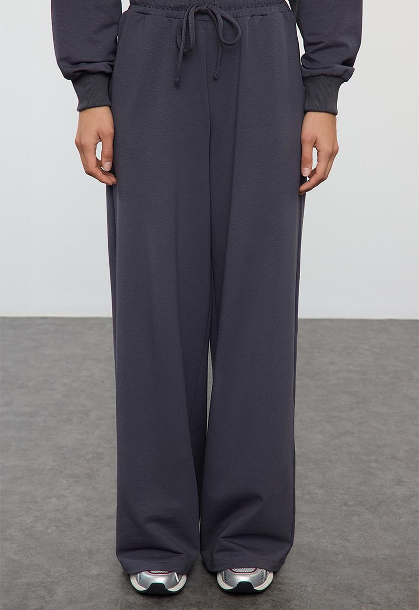 Trendyol - Wide Leg Sweatshirt and Bottom Tracksuit Set - Anthracite