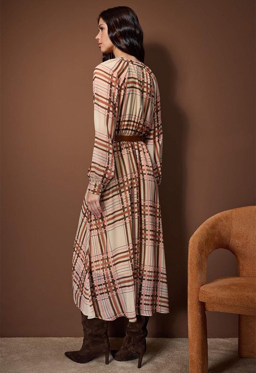 Trendyol - Belted Midi Lined Woven Dress - Multi-Colored