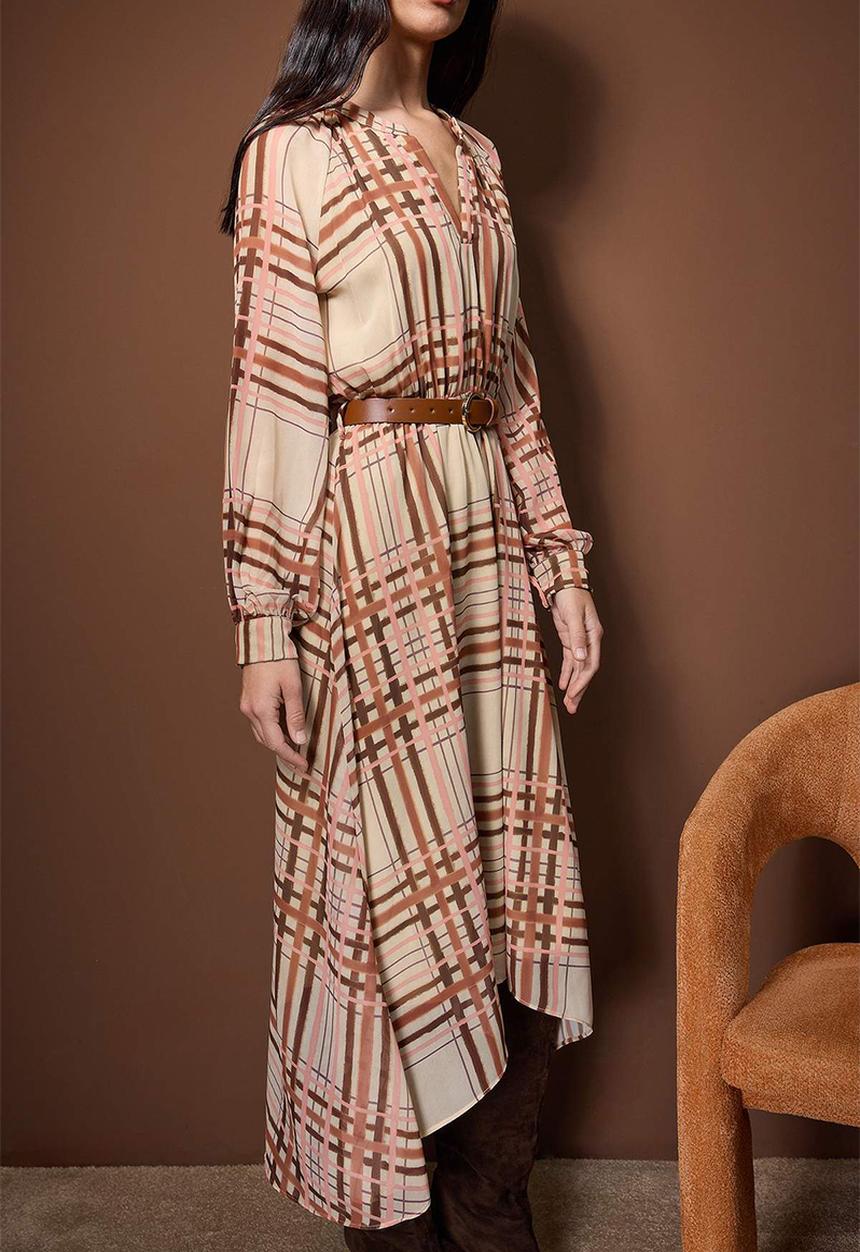 Trendyol - Belted Midi Lined Woven Dress - Multi-Colored