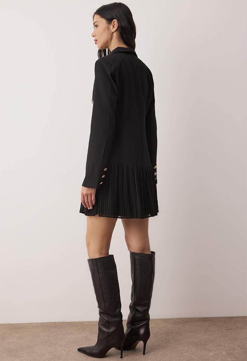 Trendyol - Pleated Mini Woven Jacket Dress - Black