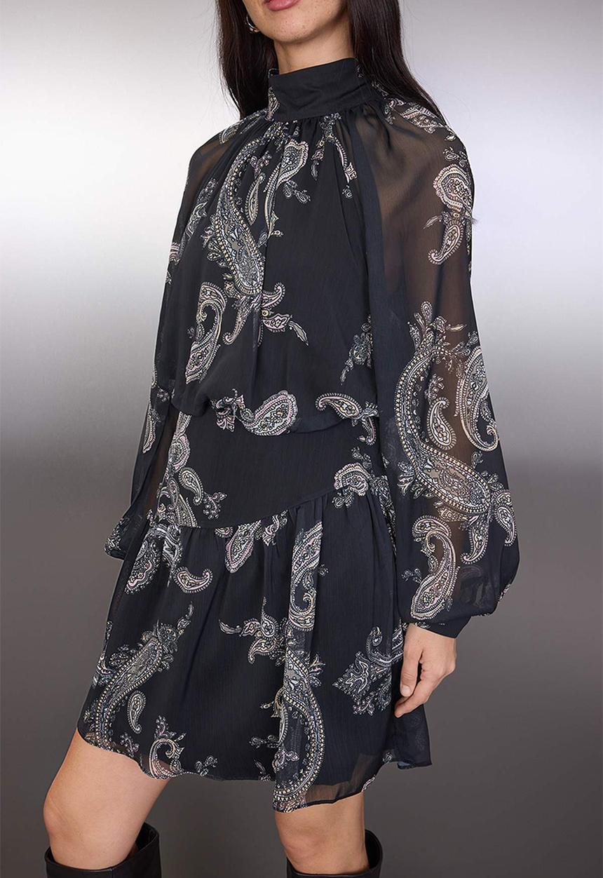 Trendyol - Mini Chiffon Lining Woven Dress - Black-Multicolored