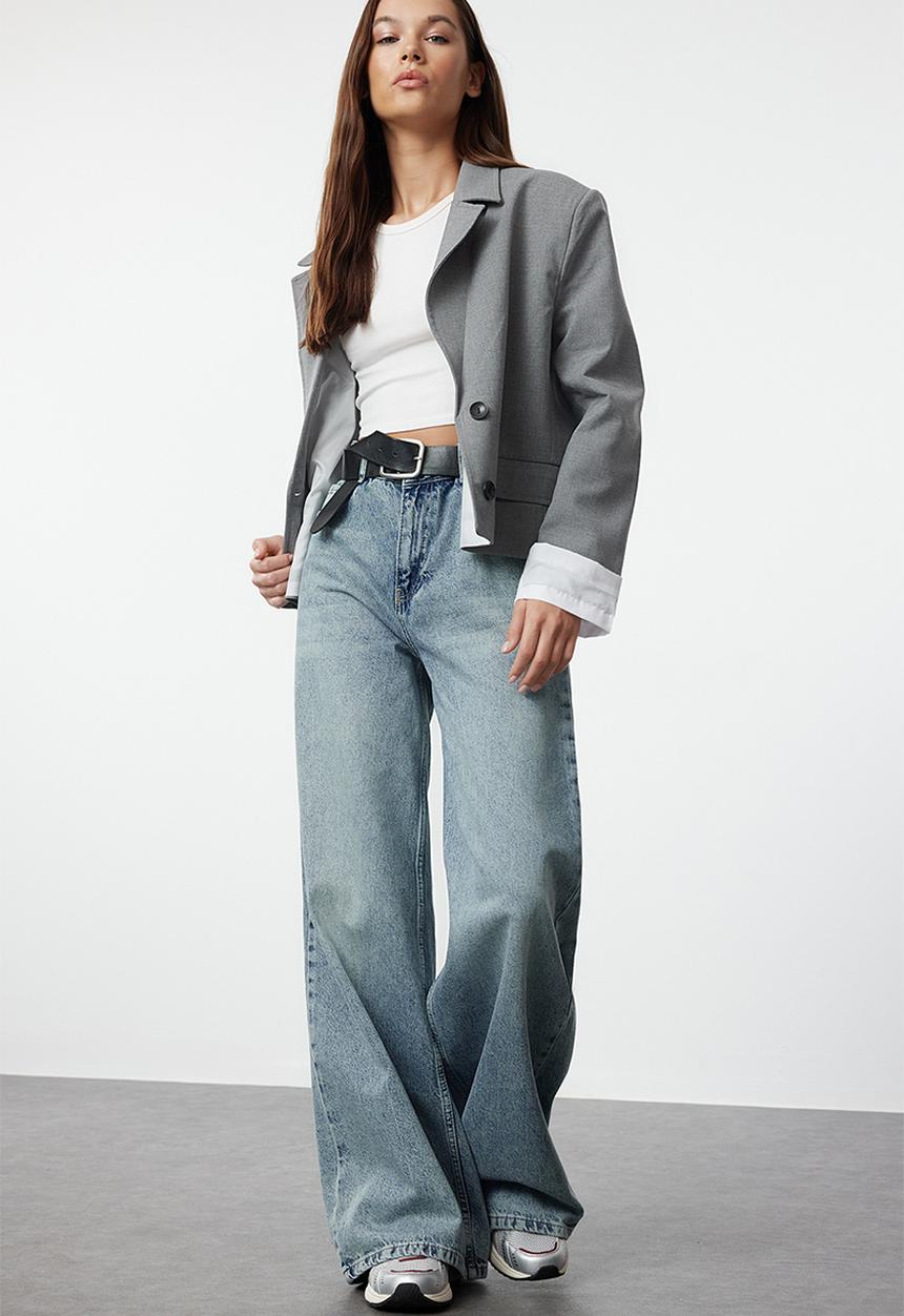 Trendyol - Wide Leg Palazzo Jeans - Blue