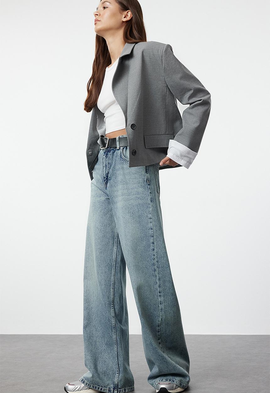 Trendyol - Wide Leg Palazzo Jeans - Blue