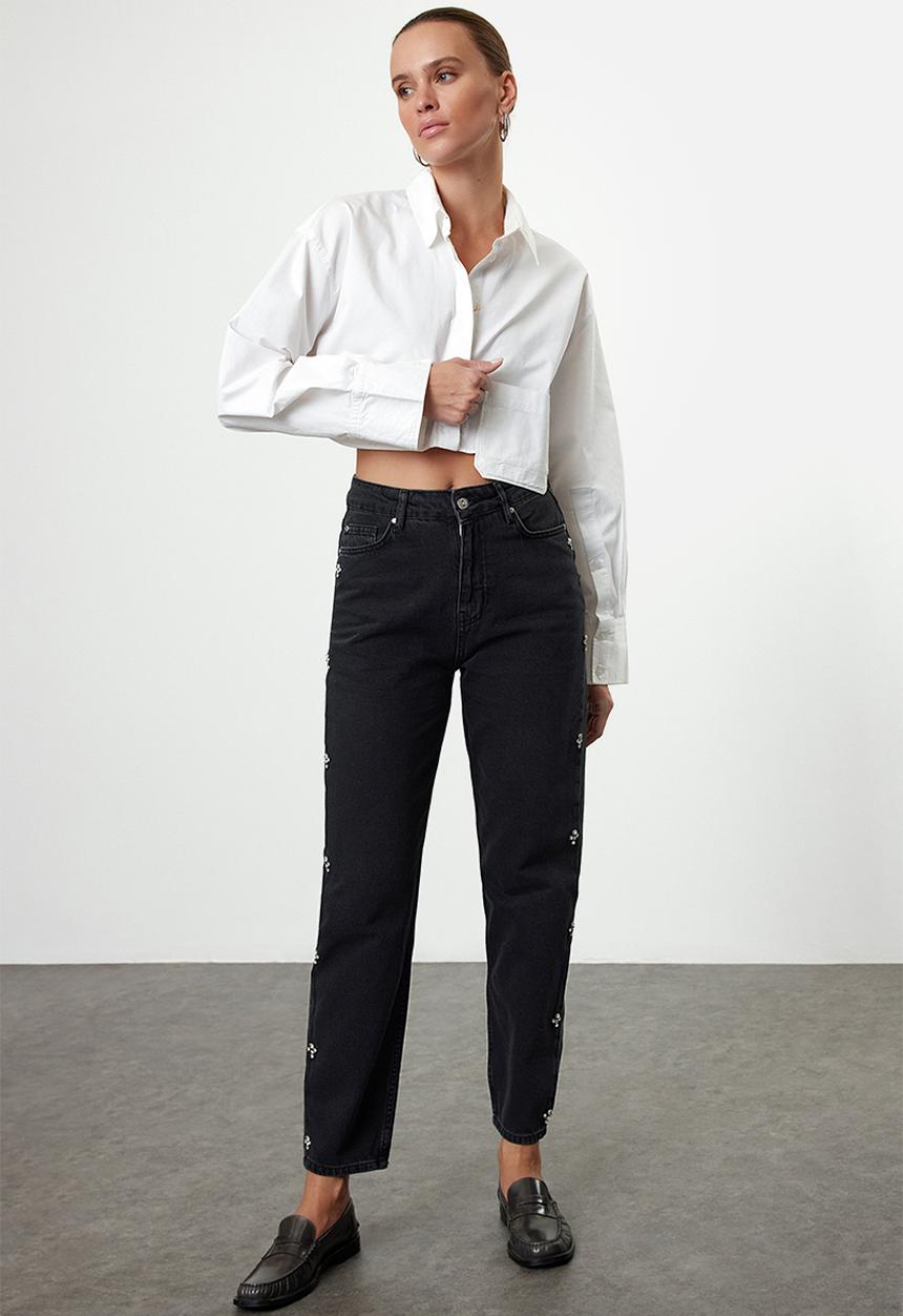 Trendyol - High Waist Mom Jeans - Black Stone