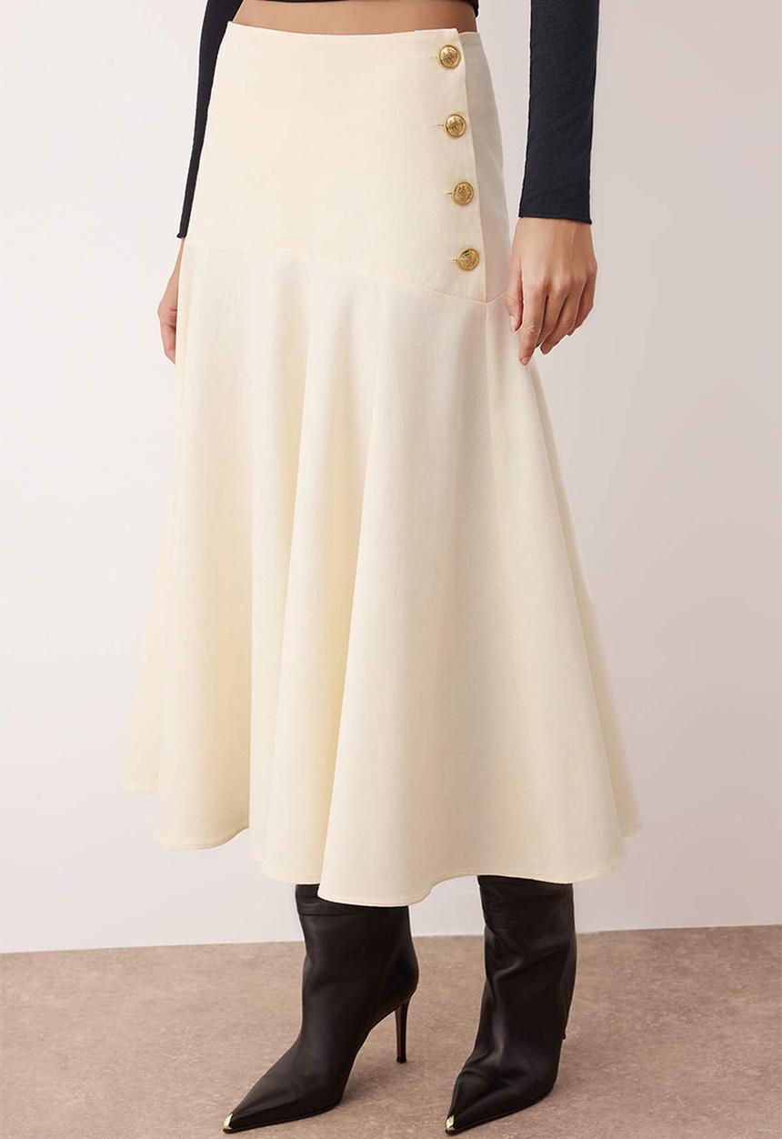 Trendyol - Button Detailed Midi Flared Skirt - Stone