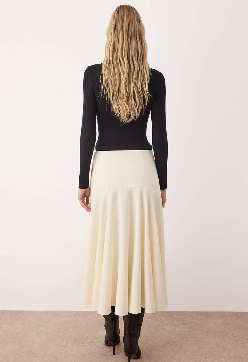 Trendyol - Button Detailed Midi Flared Skirt - Stone