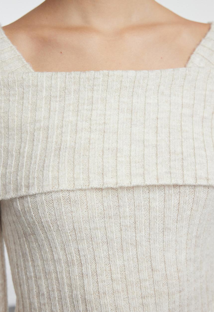 Trendyol - Soft Textured Collar Detail Hem Asymmetrical Fitted/Body Hugging Knitwear Sweater - Stone
