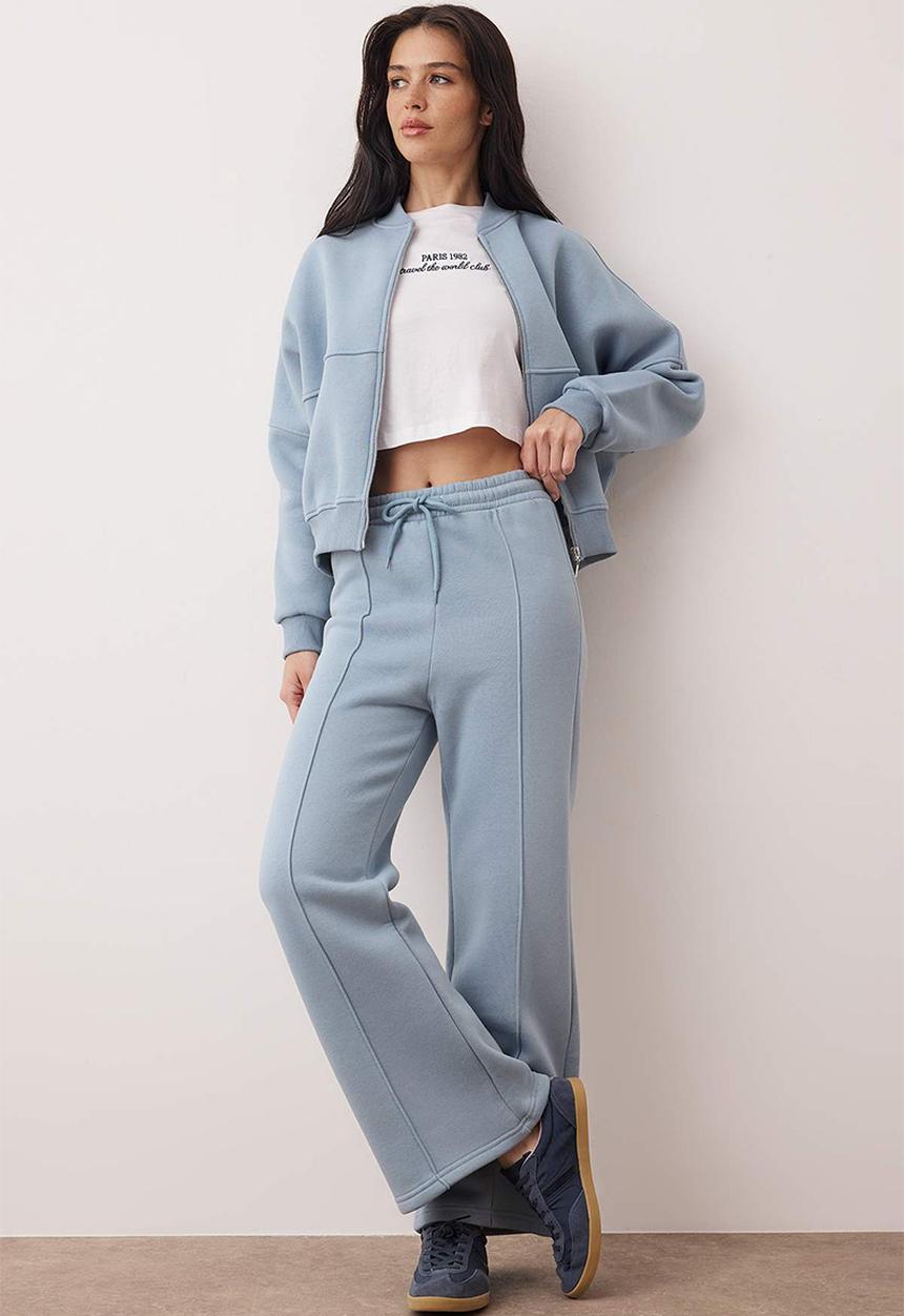 Trendyol - Wide Leg Knitted Tracksuit Set - Blue