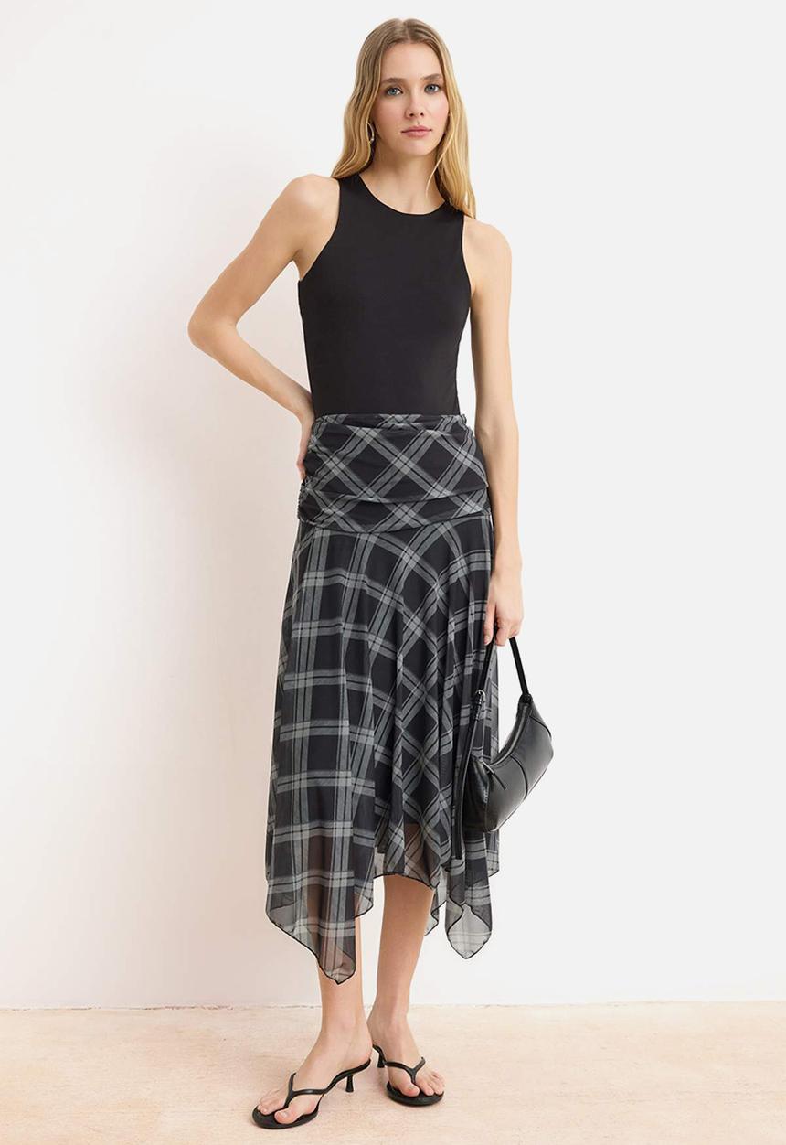 Trendyol - Skater Asymmetrical Knitted Skirt - Multicolor