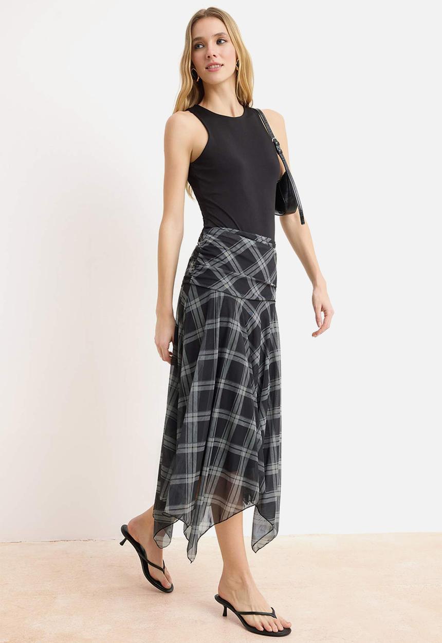 Trendyol - Skater Asymmetrical Knitted Skirt - Multicolor