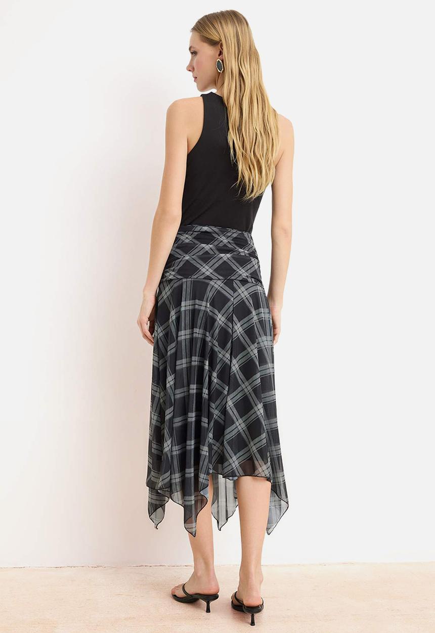 Trendyol - Skater Asymmetrical Knitted Skirt - Multicolor