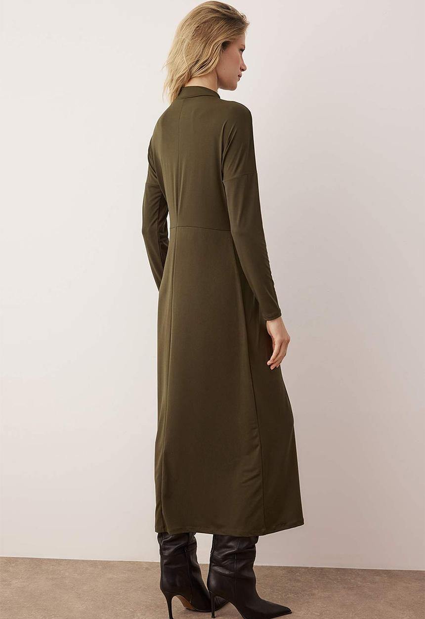 Trendyol - Sandy Knitted Dress with Buckle Detail at Waist - Khaki