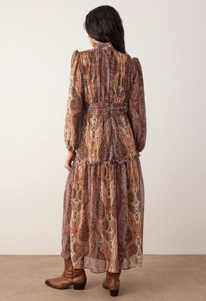 Trendyol - Lined Shawl Pattern Chiffon Dress - Multi-Colored