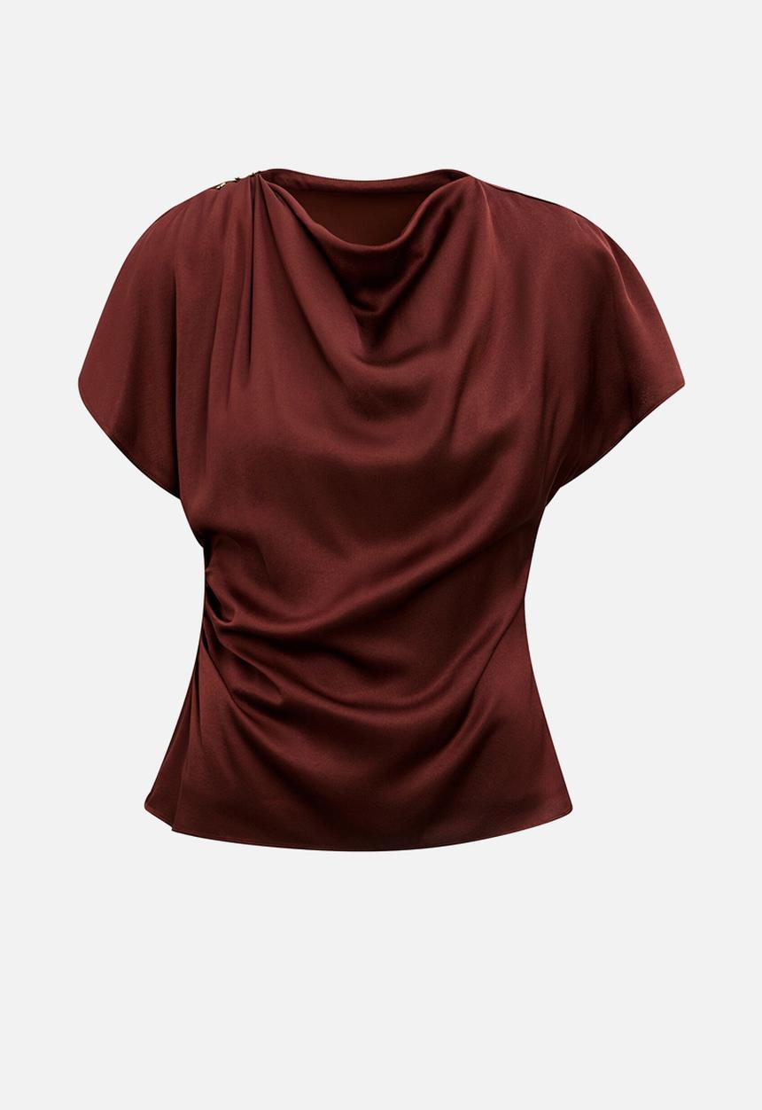 Forever New - Daya drape satin top in deep rust