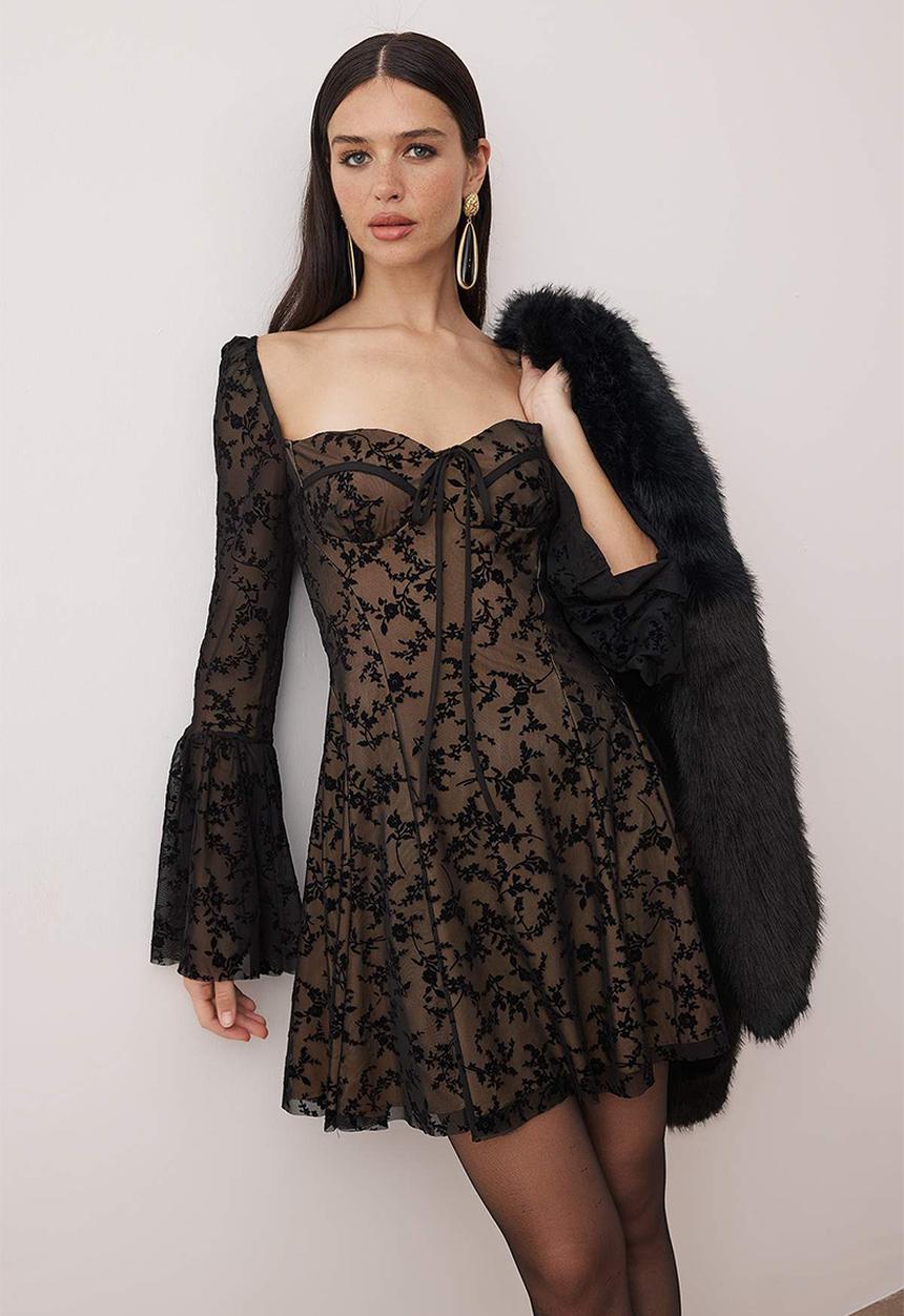 Trendyol - Sweetheart Neckline Lace Short / Mini Dress - Black