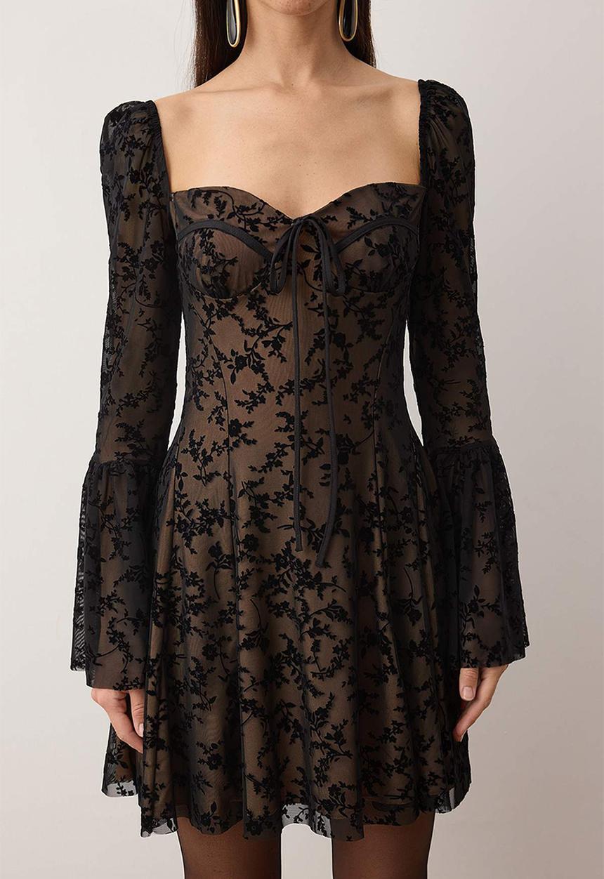 Trendyol - Sweetheart Neckline Lace Short / Mini Dress - Black