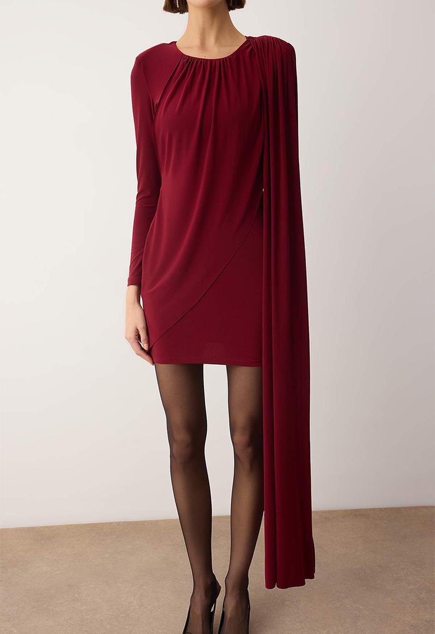 Trendyol - Plain Knitted Short / Mini Dress - Dark Burgundy