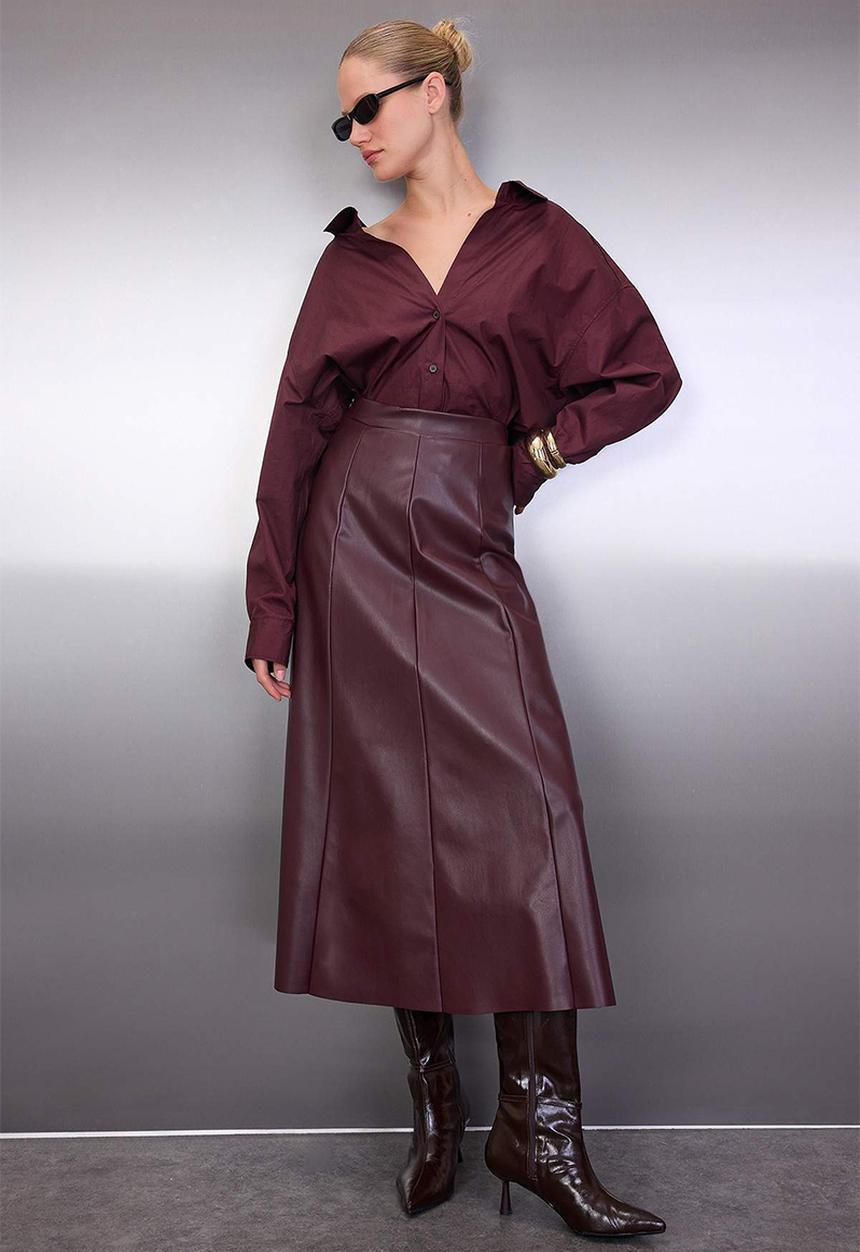 Trendyol - A-Line Cut Maxi Knitted Skirt - Burgundy