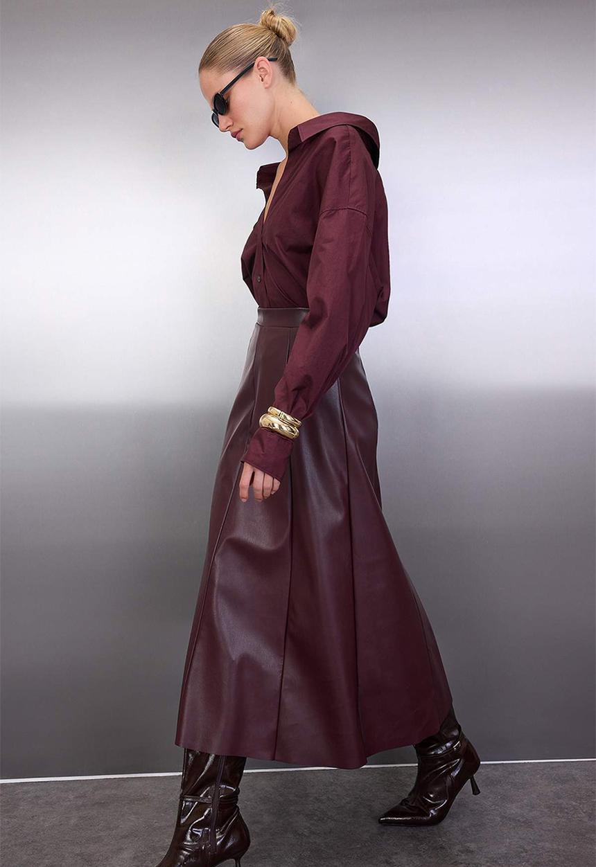 Trendyol - A-Line Cut Maxi Knitted Skirt - Burgundy