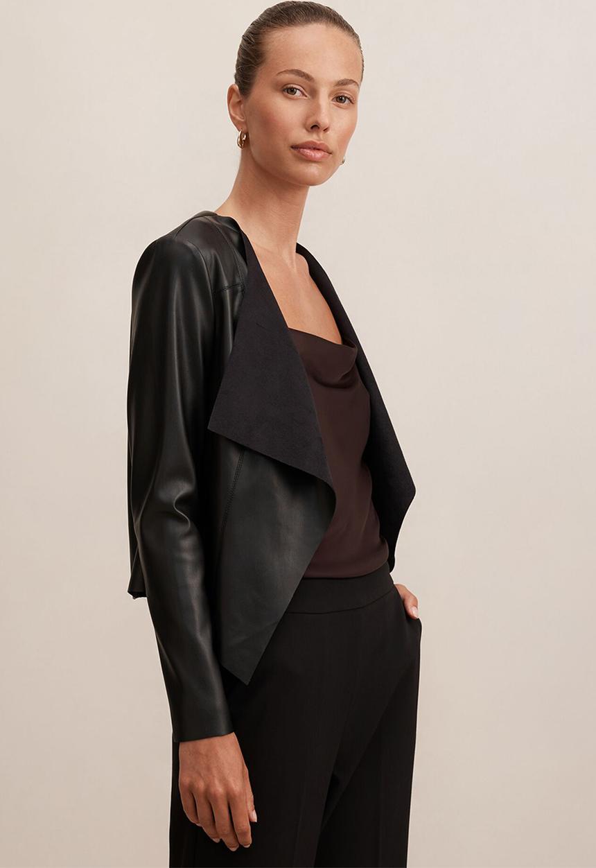 Forever New - Chloe pu waterfall jacket in black
