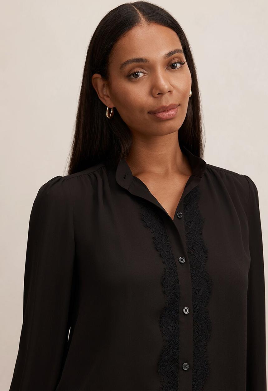 Forever New - Poppy lace trim blouse in black