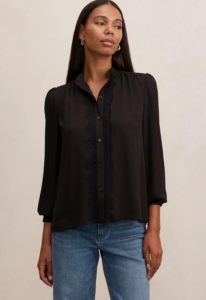 Forever New - Poppy lace trim blouse in black