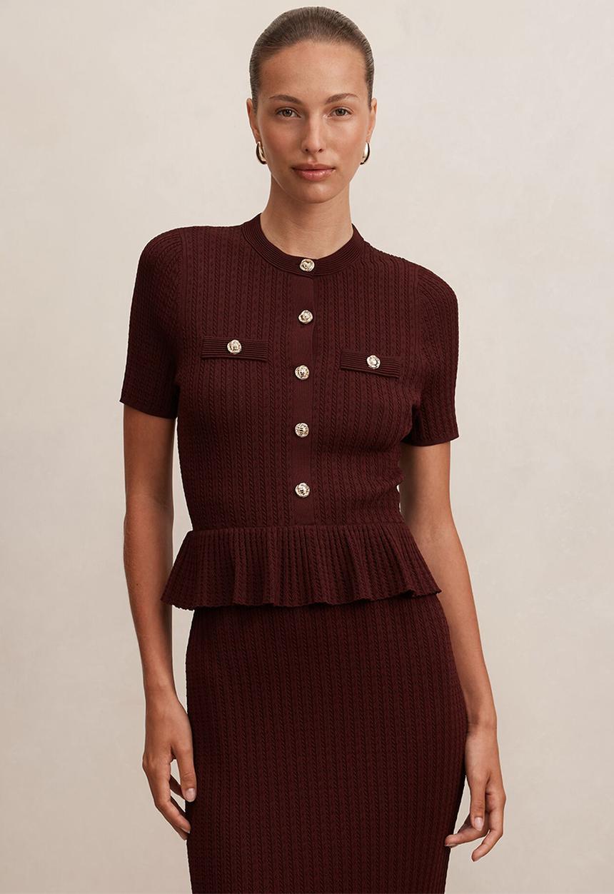 Forever New - Tahlina stitch interest midi dress in vintage merlot
