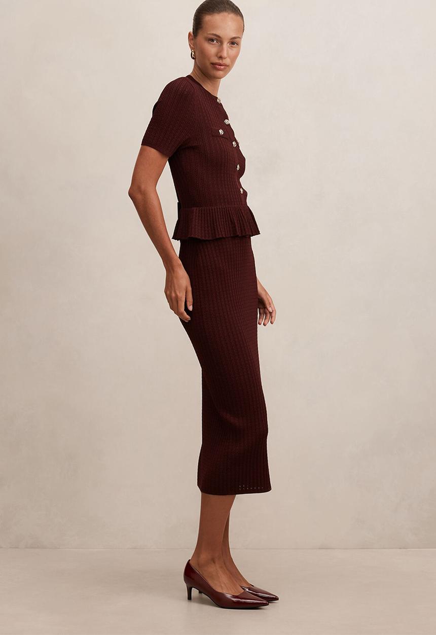 Forever New - Tahlina stitch interest midi dress in vintage merlot