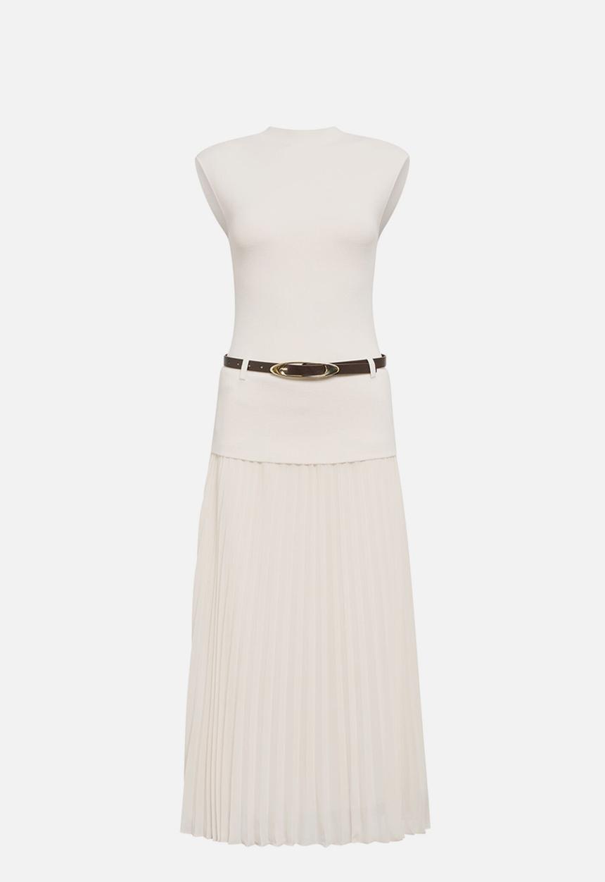 Forever New - Lorelei woven mixed midi dress in cream