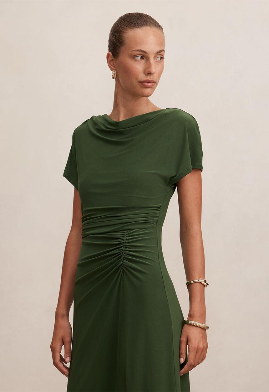 Forever New - Tahnee grown on sleeve maxi dress in stone green