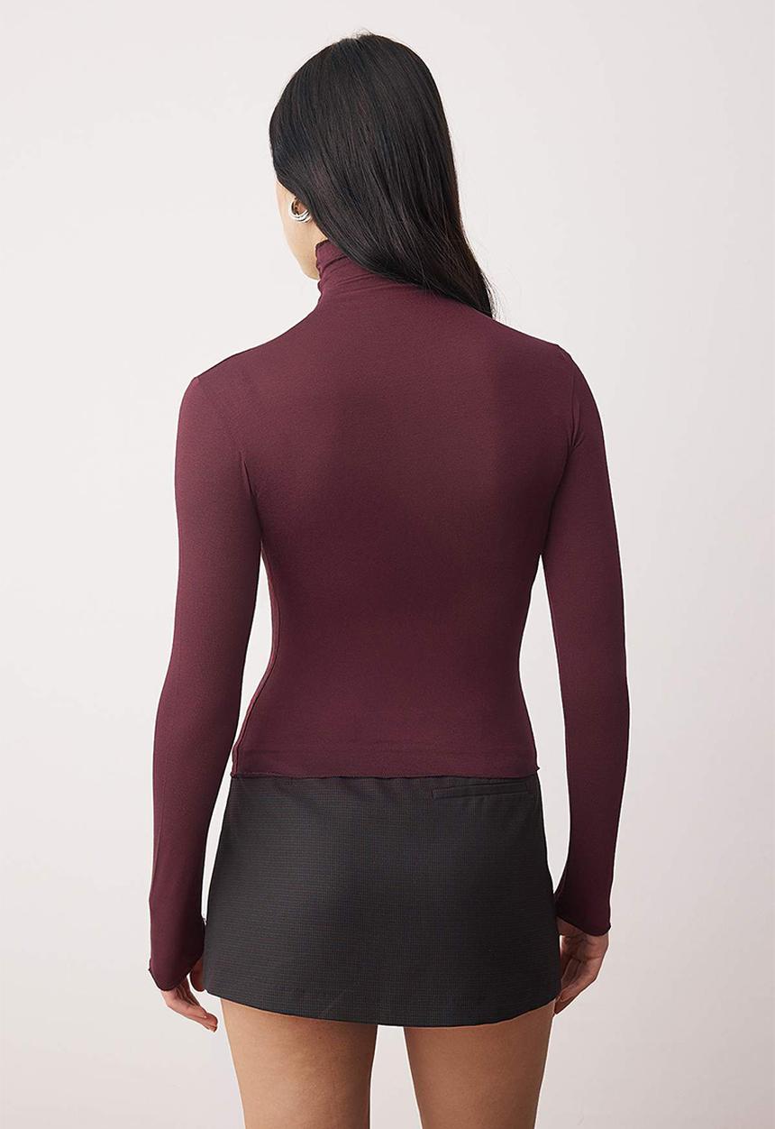Trendyol - Transparent Stand Collar Flexible Regular Length Knitted Blouse - Plum