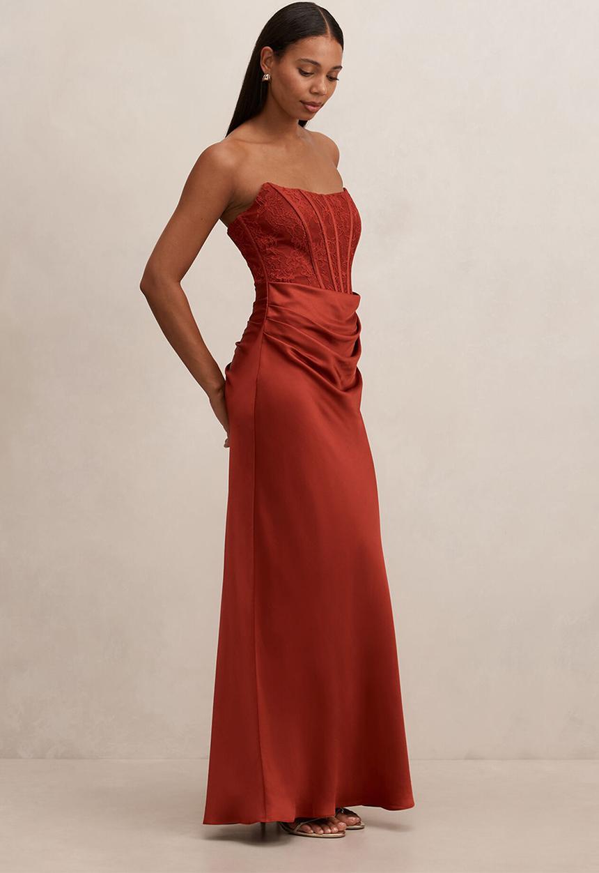 Forever New - Ivy lace corset drape maxi dress in rust