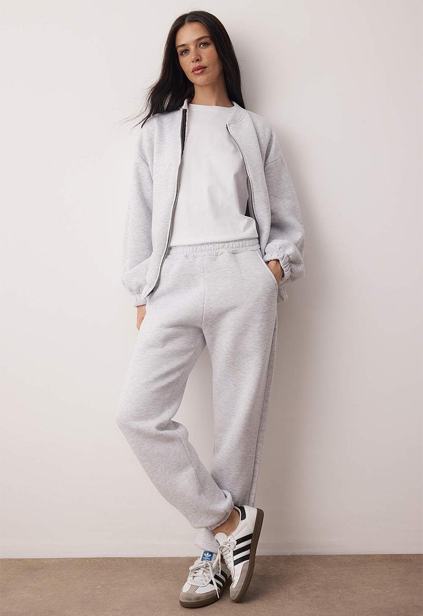 Trendyol - 3-Piece Cotton T-Shirt Sweatpants and Stand-Up Collar Zip-Up Tracksuit Set - Grey