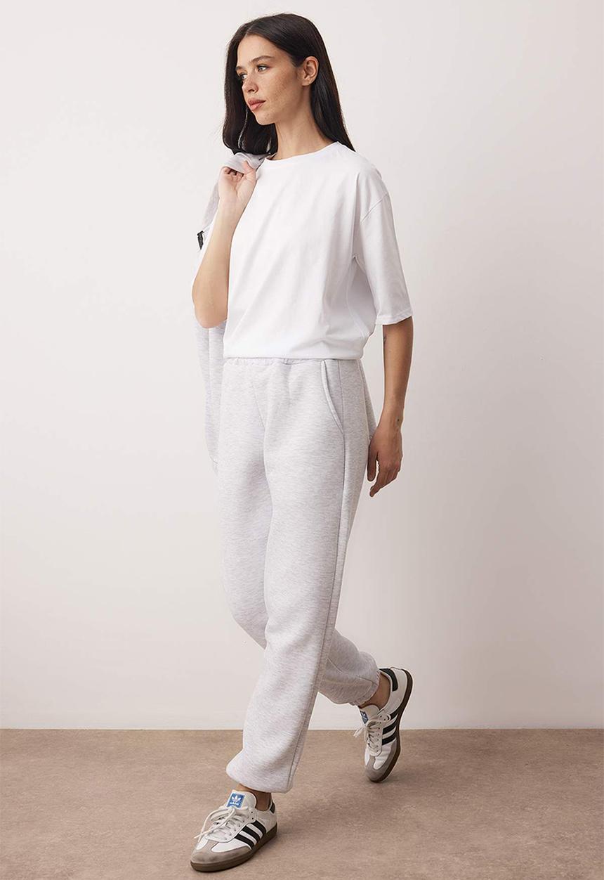Trendyol - 3-Piece Cotton T-Shirt Sweatpants and Stand-Up Collar Zip-Up Tracksuit Set - Grey