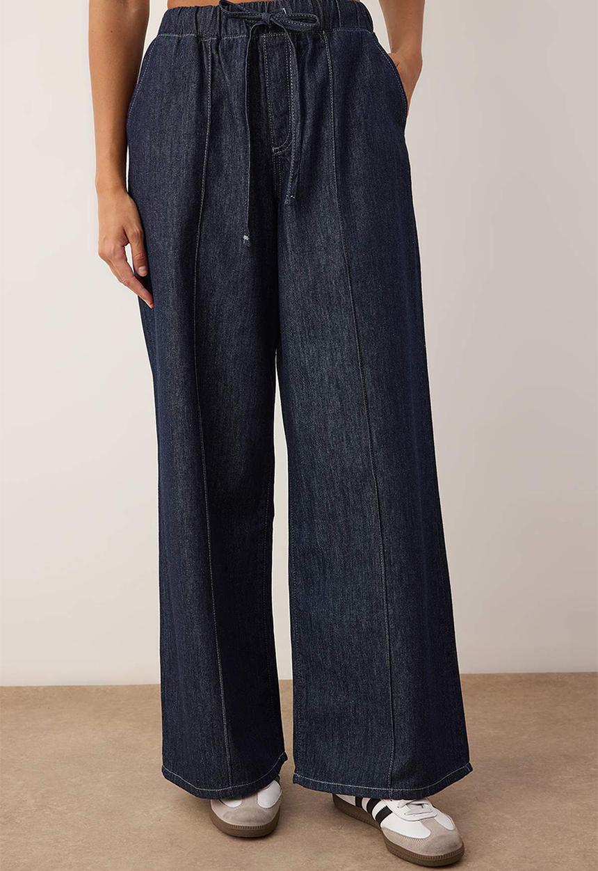 Trendyol - Tie Detail High Jeans - Dark Blue