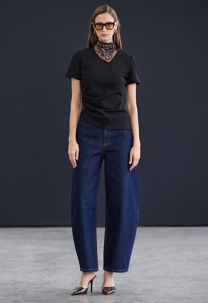 Trendyol - High Waist Baggy Jeans - Dark Blue