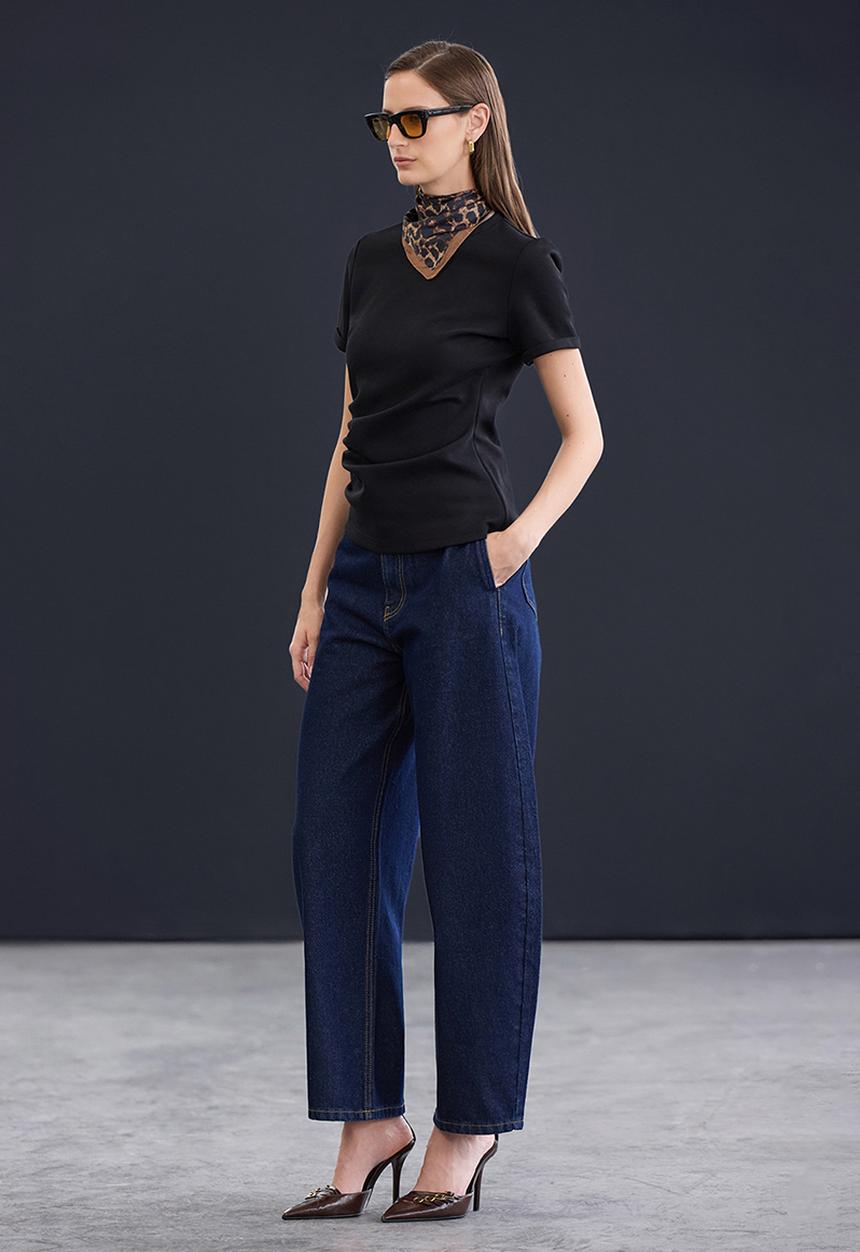Trendyol - High Waist Baggy Jeans - Dark Blue
