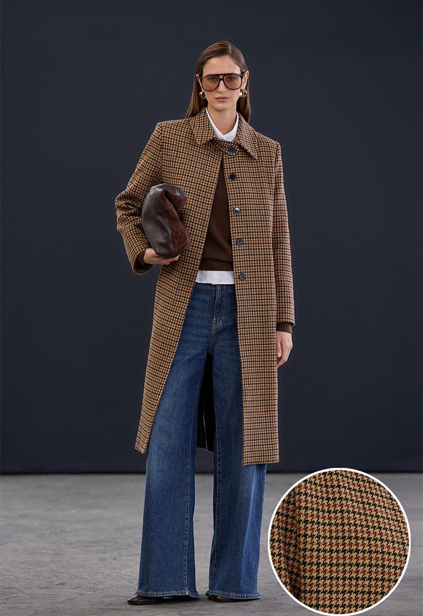 Trendyol - Houndstooth Mono Closure Regular Long Cashmere Coat - Beige